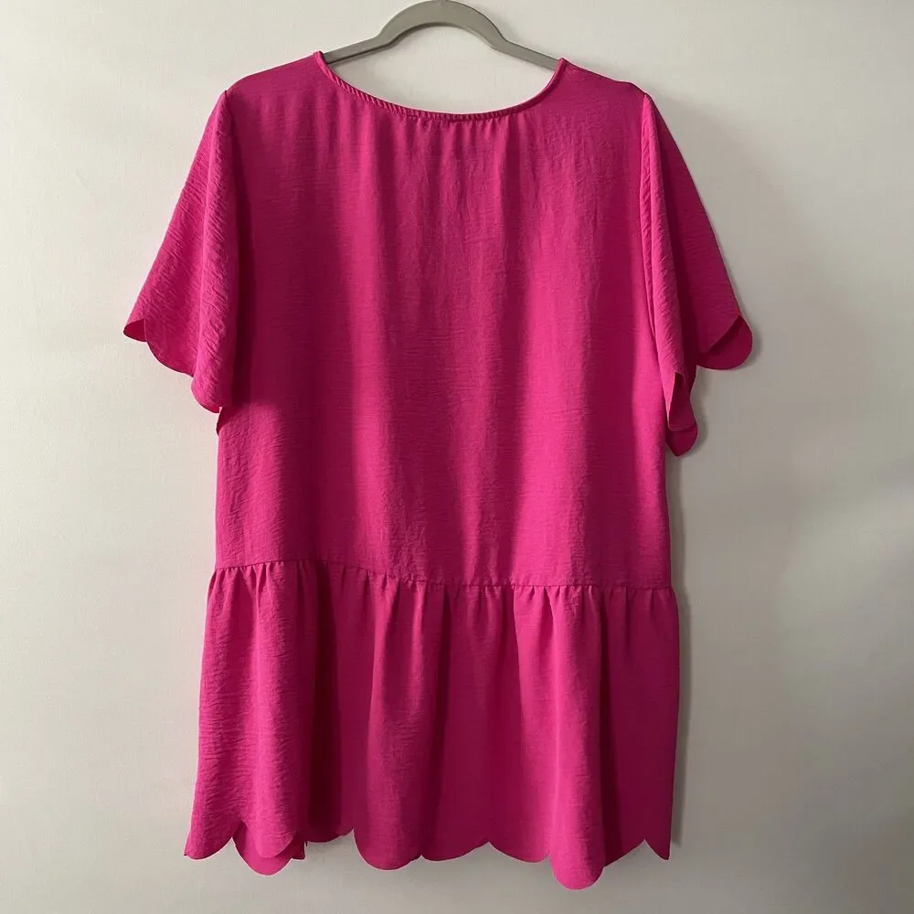 Jodifl Women's Pink Top Blouse Short Sleeves Scalloped Hem Size 1X - Picture 3 of 8